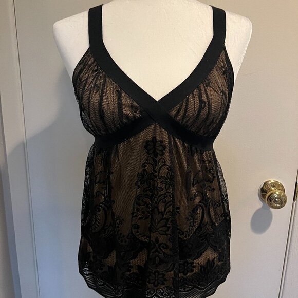 Max Studio black cami top with black lace over beige lining, Size XS - Picture 1 of 5